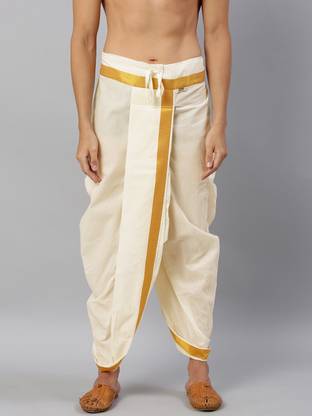 Ramraj Cotton Ramraj Men Cream-Coloured Cotton Panchakacham Dhoti Pants Angavastram Solid Men Dhoti