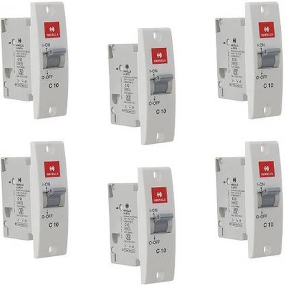 HAVELLS DHMNCSPA010 PVC Plastic 10A SP C Mini MCB (White,Pack of 6) DHMNCSPA010-PK6 MCB