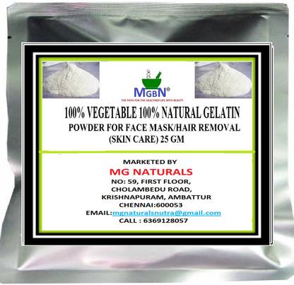 MGBN 100% VEGETABLE 100% NATURAL GELATIN POWDER FOR FACE MASK/HAIR REMOVAL (SKIN CARE) 25 GM