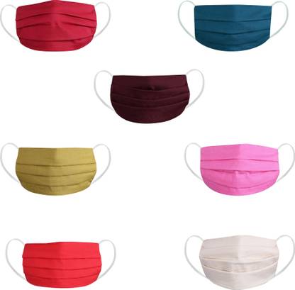 DFR Unisex Washable And Reusable Three Layered 100% Cotton Fabric Flat Design Face Masks (Multi Color Combo) - Pack of 7 MCCD1.COMBO7 Reusable, Washable Cloth Mask