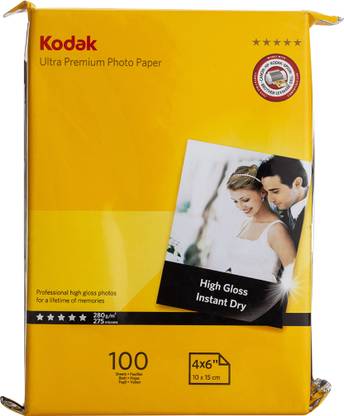 KODAK High Glossy 4R (4x6) 280 GSM ( 102 x 152 mm) Photo Paper For a Lifetime of MEMORIES 100 Sheets Unruled 4x6 280 gsm Photo Paper