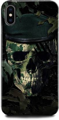 INDICRAFT Back Cover for Apple iPhone X SKULL, ARMY TEXTURE, GREEN, SKULL FACE