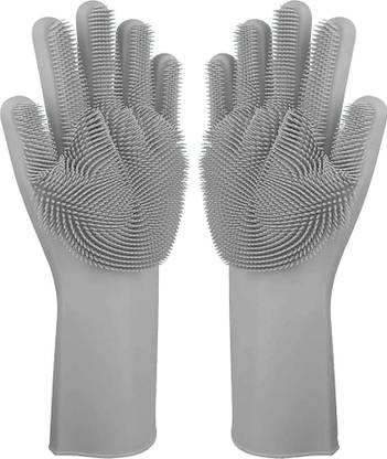 Flipkart SmartBuy Silicon Household Safety Wash Scrubber Heat Resistant Kitchen Gloves for Dish washing, Cleaning, Gardening Wet and Dry Glove