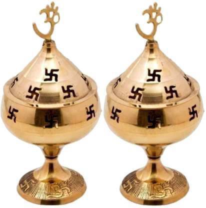 ADYAHCREATIONS OM Akhand Diya | Deepak/Diya | Akhand Jyoti | | Decorative Brass Oil Lamp | Tea Light Holder Lantern | Puja Lamp Brass Table Diya Brass Brass Table Diya Brass (Pack of 2) Table Diya Set