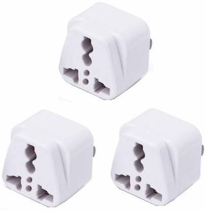 HI PLAST 0008 3 Pin Traveller Conversion Plug, Convert EU US UK AU to India Power Adapter,White(Pack of 3) Three Pin Plug
