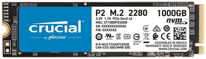 Crucial P2 1 TB Laptop, Desktop Black PCIe NVMe Internal Solid State Drive (SSD) (P2 NVMe CT1000P2SSD8)