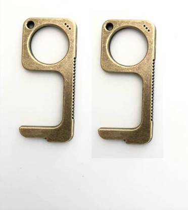 dafter Safety Made of Zinc with Brass Finish l Antimicrobial l Door Opener Closer and Button Pusher Key (80mmX 35 mm) - Pack of 2 Key Chain