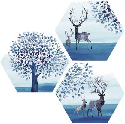 NewJunction Set Of 3 Mordern Art MDF Panel Self Adhesive Wall Art Home Décor Canvas 17 inch x 17 inch Painting