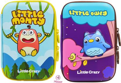 MINAAR Multipurpose Combo Stationery Pencil Pouch For School Boys & Girls 5D Embossed Art EVA Pencil Boxes