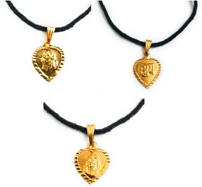 SMARNN Gold Plated Combo of Haye, Devi Maa and BholeNath Tabeez/Tabiz/Taweez/Amulets Haye Locket Nazariya with Black Thread to Protect from Evil Eyes for Baby Kids Women Men Boys Girls Gold-plated Alloy