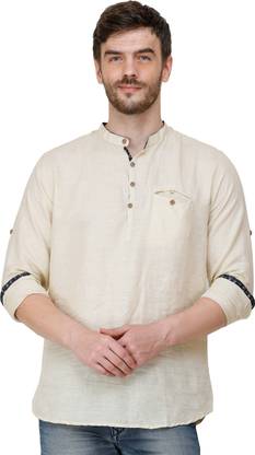 Men Solid Casual Cream Shirt