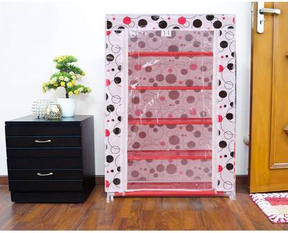 vipash Shoe Rack Stand Fold able with Plastic Water Proof Cover 5 Shelves for Home, Metal Frame Plastic Connectors Multipurpose Covered Portable Organizer Black & White Big Circle Super look Printed. Plastic, Metal Collapsible Shoe Stand