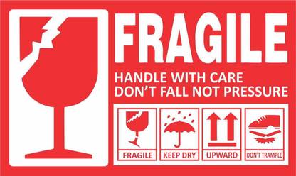 The Print Factory 12.7 cm Fragile/Keep Dry/This Side Up/Upwards/Pressure Label 3"X5" (1000) Non-Reusable Sticker