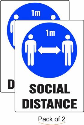Signkart 30.48 cm Social Distance Sign Board(Pack of 2), Safety Prevention from Corona Virus, Warning for Commercials Places Like Hospitals, School etc. Self Adhesive Sticker