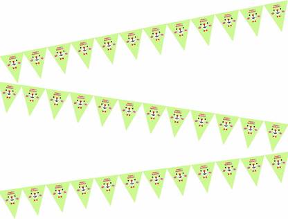 DECOR MY PARTY Party Banners Bunting Flags for Kids Room, Play School Decoration, Birthday Party, Happy Birthday - Face Printed (Green) Banner