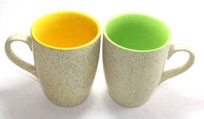 Designo Prints Marble Matt, Green and yellow colour (set of 2) Ceramic Coffee Mug