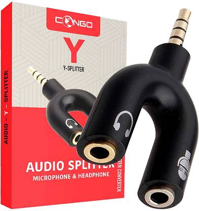 Congo Black Upgraded 3.5mm Wireless Audio Splitter Cable Adapter Converter Splits Male into 2 Female Headphone & Microphone Jacks Compatible with Smartphone | Tablet | PC | Laptop | Phone | Mp3 Players Phone Converter