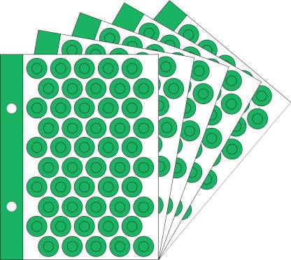 Holeguard 0.6 cm 6mm - Green Self Adhesive Reinforcement PVC Smart Shield Sticker for Punched Papers (Tear Resistant) - 500 Pieces - 10 Sheet Per Pack Self Adhesive Sticker