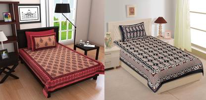 RIYA FABRICS 140 TC Cotton Single Jaipuri Prints Flat Bedsheet