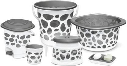 MILTON Double Layer Duplex Bathroom Set 6 Pcs -Grey 20 L Polypropylene Bucket