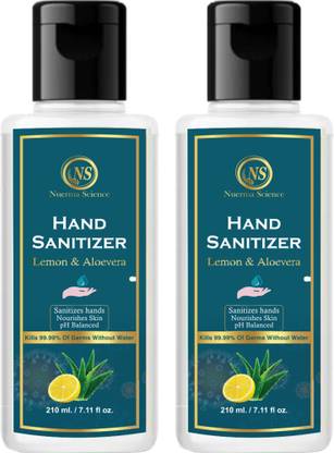 Nuerma Science Gel Hand Sanitizing Bottle, 75% Alcohol (With Lemon & Aloevera) Kills 99.9% Bacteria without water (Pack of 2) Hand Sanitizer Bottle
