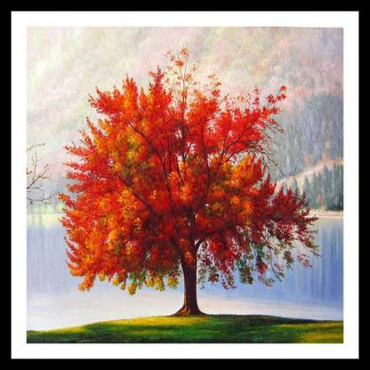 red leaves tree printed painting (35x35 cm) Canvas Art