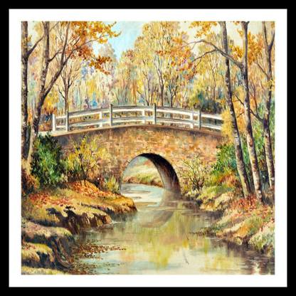 bridge on the river printed painting (35x35 cm) Canvas Art