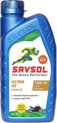 Savsol Ultra 4T 10W-30 API SL JASO MA2 for Four-Stroke High Performance Bikes and scooters Full-Synthetic Engine Oil