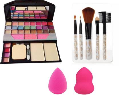 McAdams 6155 Makeup kit + 5 pcs Makeup Brush + 2 pc Blender Puff Combo