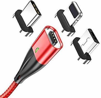 TOPK Magnetic Charging Cable 1 m 3 in 1 Magnetic USB Charging Cable Micro Type C QC 3.0 3 Tip with Charging Indicator LED Light (Red)