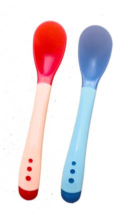The Little Lookers Silicone Tip Heat Sensitive Silicone Spoons | Temperature Sensing Spoons | Spoon Set - Red & Blue  - Silicone