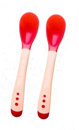 The Little Lookers Silicone Tip Heat Sensitive Silicone Spoons | Temperature Sensing Spoons | Spoon Set - Pack of 2 (Red)  - Silicone