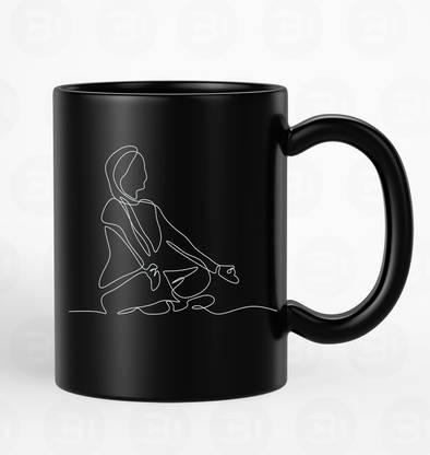 BLISSart Meditation Ceramic Tea Cup Best For Gift Black Ceramic Coffee Mug