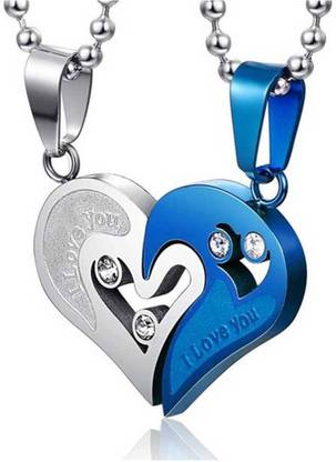 Sadnya Sadnya His and Hers Lover Couple I Love You Heart Locket With Chain for Valentine's Day Gift (2 pieces - his and her) Rhodium Zinc, Metal Pendant Set - MK247 Rhodium Zinc Pendant Set