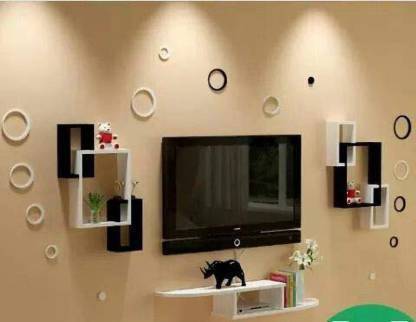 INDIAN DECOR SZY TV Entertainment Unit Set Top Box Wall Stand Home Decor Wall Shelf Wooden Racks Wall Decor Black & White 1 Set Top Box Wooden Wall Shelf