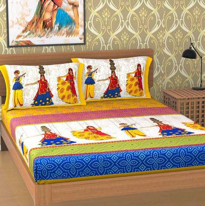 Lupin Traders 600 TC Cotton Queen Printed Flat Bedsheet