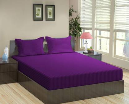 CHICERY 210 TC Polycotton Single Striped Flat Bedsheet