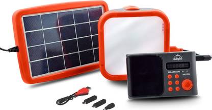 d.light S500R Rechargeable Solar Light with 3 light settings and Mobile Charging + Radio Works with FM/AM/MP3 with SD and USB card slot, Auto channel saver, Antenna to catch the channels easily Solar Light Set