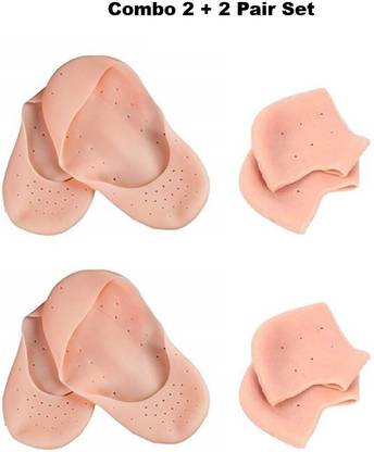 eBuyEnjoy Combo Offer Silicone Anti Heel Crack Socks with Smiling Foot Full Socks (2-2 Pair) Heel Support