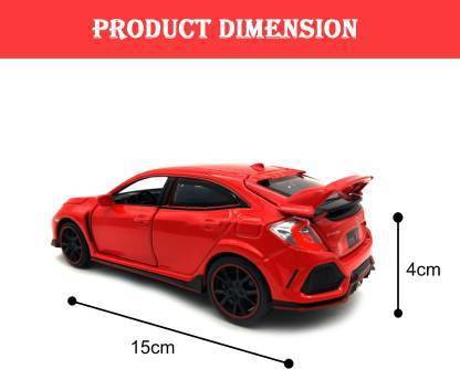 SPEEDYZONE Diecast Metal Honda Civic Type R Model Pull Back Car Toy with Openable Doors, Light and Sound