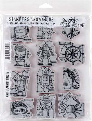 Stampers Anonymous Tim Holtz Cling Rubber Mini Blueprints No.9 Stamp Set, 7 x 8.5