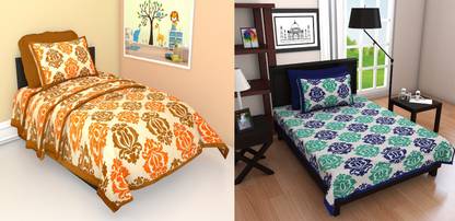 RIYA FABRICS 140 TC Cotton Single Printed Flat Bedsheet