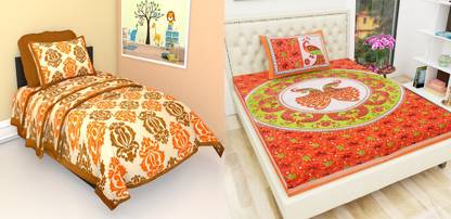 RIYA FABRICS 140 TC Cotton Single Jaipuri Prints Flat Bedsheet