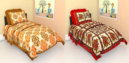 RIYA FABRICS 140 TC Cotton Single Jaipuri Prints Flat Bedsheet