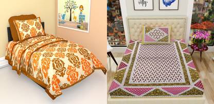 RIYA FABRICS 140 TC Cotton Single Floral Flat Bedsheet