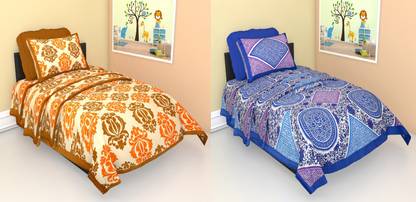 RIYA FABRICS 140 TC Cotton Single Jaipuri Prints Flat Bedsheet