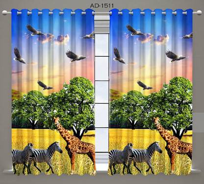 SSH CURTAIN 3D DIGITAL PRINTED RADHE KRISHNA FOR HOME DOOR 7 FEET Curtain Fabric