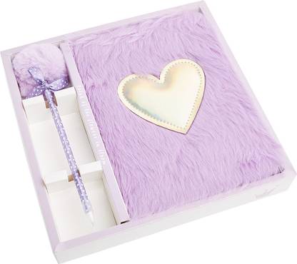 ToniQ Fluffy Heart Note Book with Pen Set A5 Notebook Single Rule 200 Pages