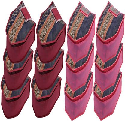 KUBER INDUSTRIES Designer 12 Piece Non Woven Blouse Cover With Front Transparent Window With Attached Pocket Set (Maroon & Pink) CTKTC045321
