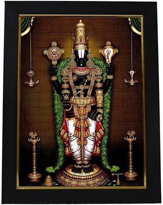 SAI BALAJI ACRALICS Tirupati Tulsimala Balaji Photo with wooden Frame (8 Inch x 12 Inch ) Digital Reprint 14 inch x 10 inch Painting